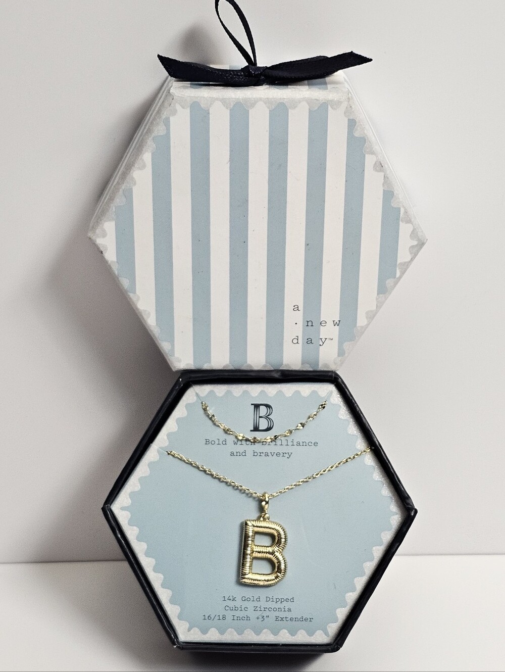 A New Day Womens Intital B Box Gift Jewelry Gold 14k necklace chain pendant NEW